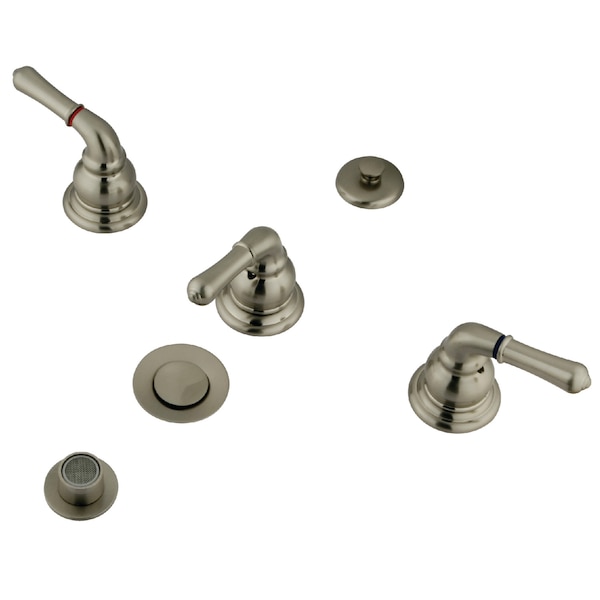 Bidet Faucet W/ Lever, Handles And Brass Pop-Up, Brushed Nickel